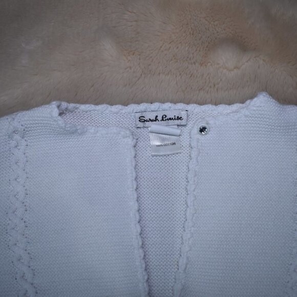 Little Girls Cardigan Sweater White Cotton Knit Cropped - Picture 2 of 7
